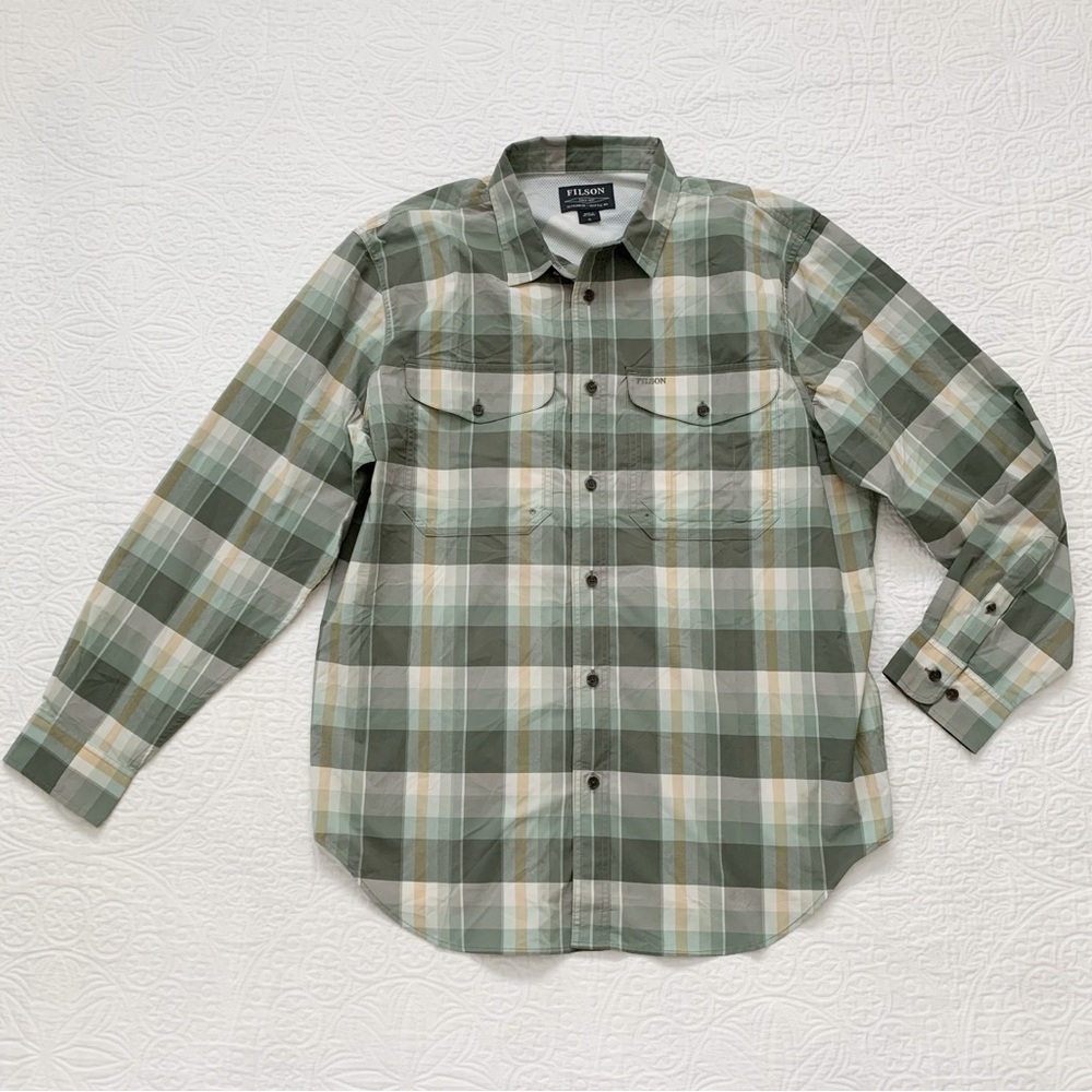 Filson Men's Twin Lakes Sport Shirt, Olive / White /‎ Gold